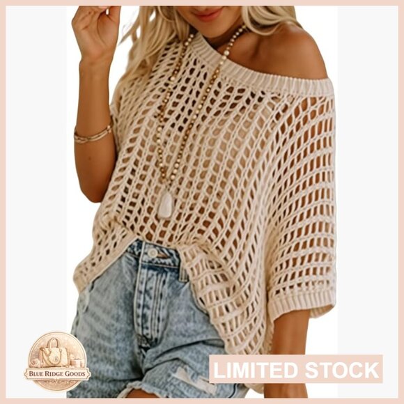 Crochet Hollow Out Sweater Pullover Scoop Neck Beach Coverup Resort Wear